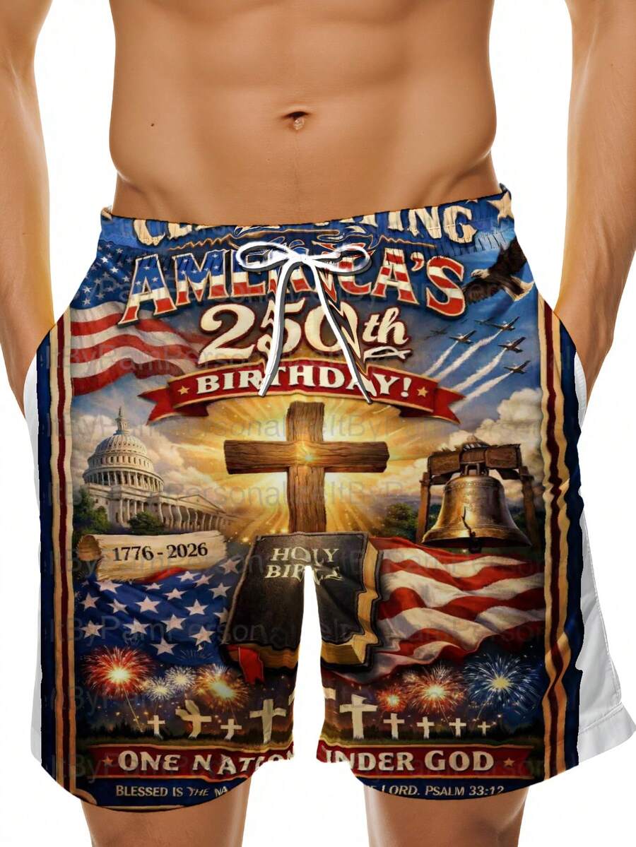 Swim Trunk Quick Dry - Mens Patriotic Swim Trunks 250th America