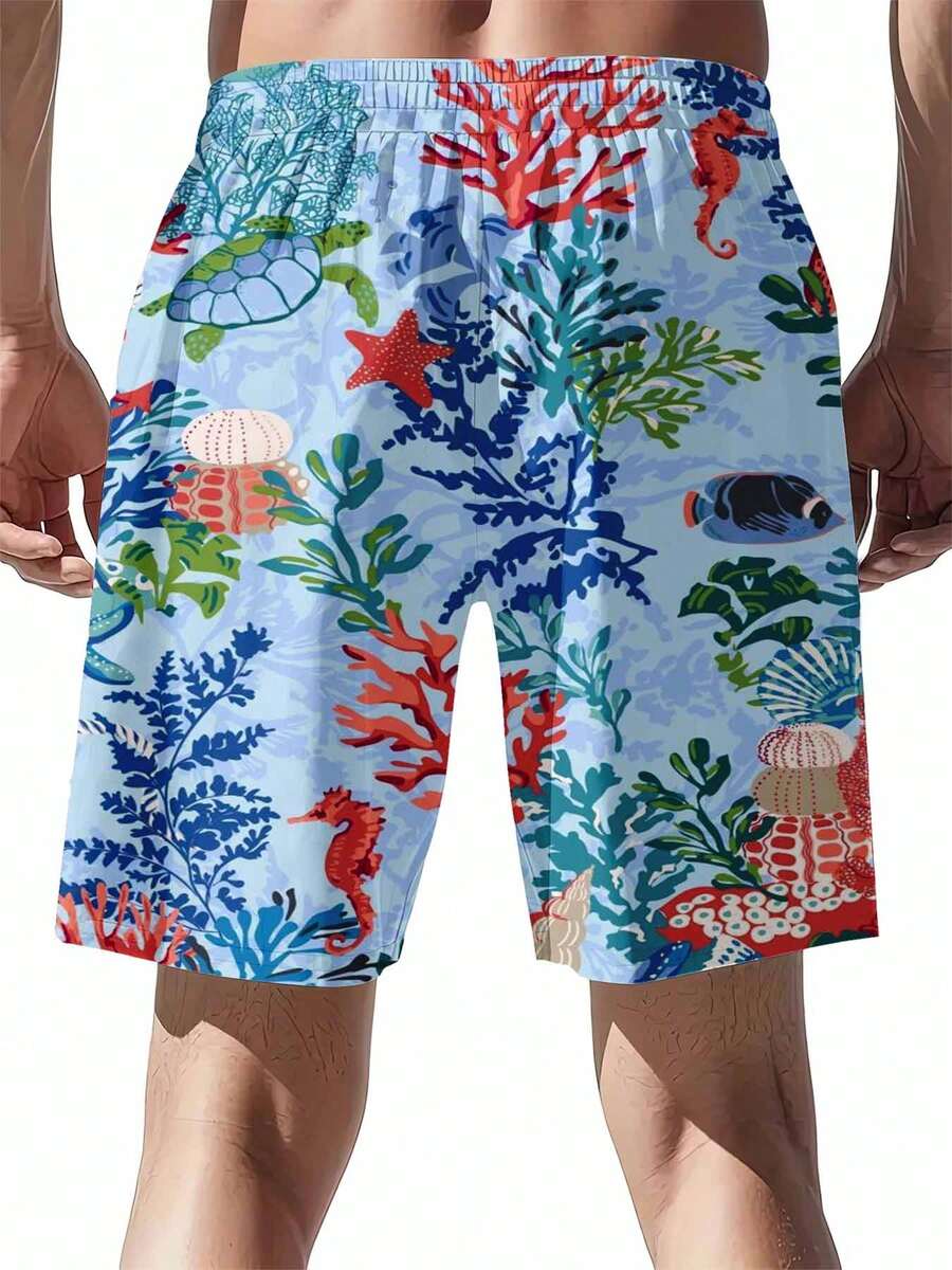 Swim Trunk Quick Dry - Mens Ocean Life Print Swim Trunks