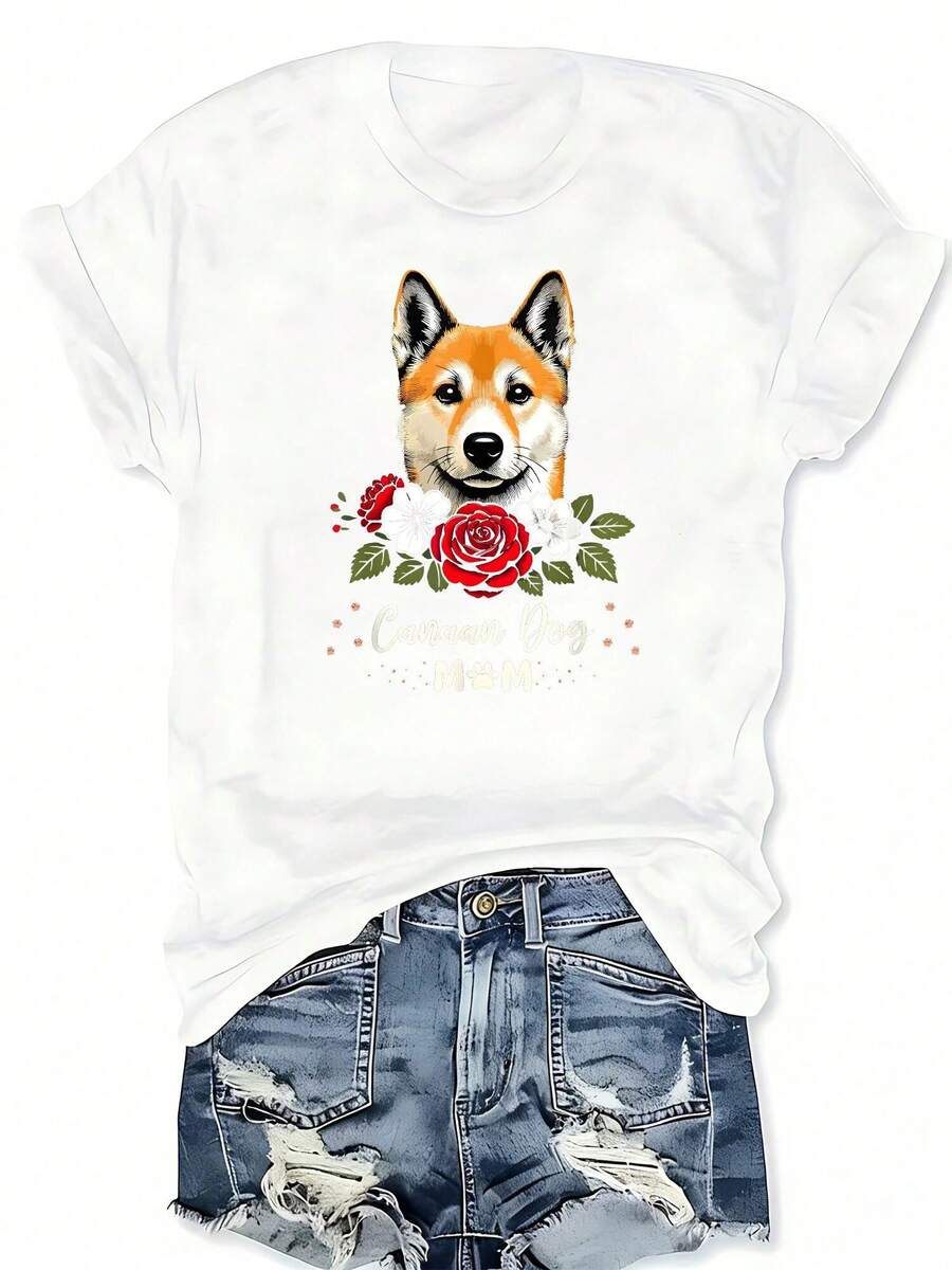 Canaan Dog Rose Floral Graphic - مراجعة Tee Graphic Print وسعره