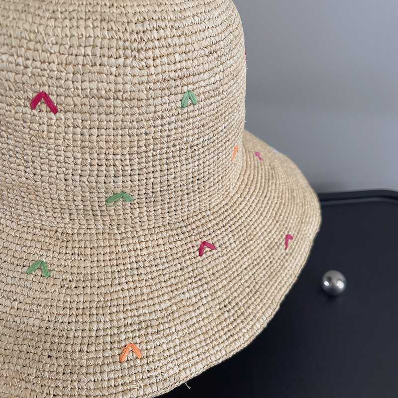 Women Embroidery Heart Raffia  - مراجعة Bucket Hat Straw وسعره