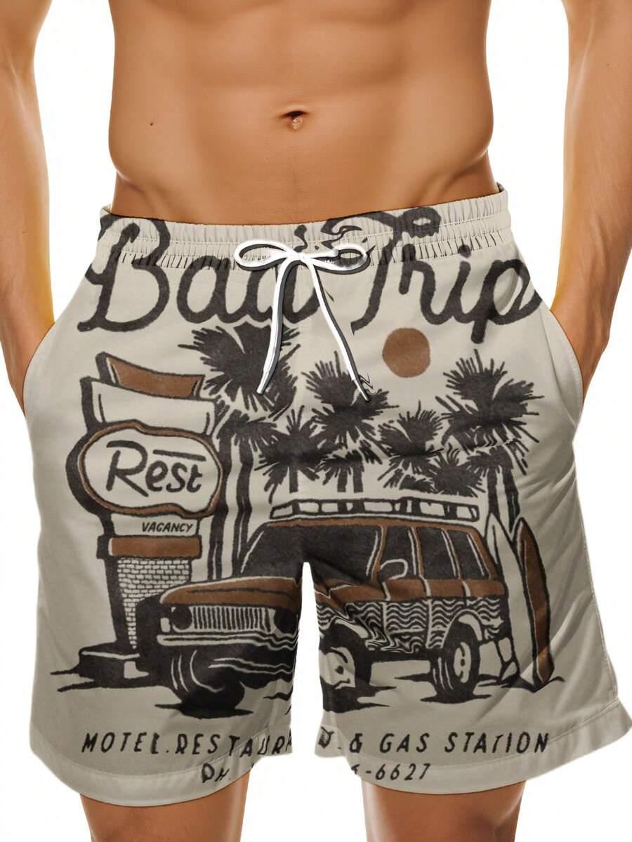 Mens Beach Trip Print Board Sh - مراجعة Swim Trunk Quick Dry وسعره