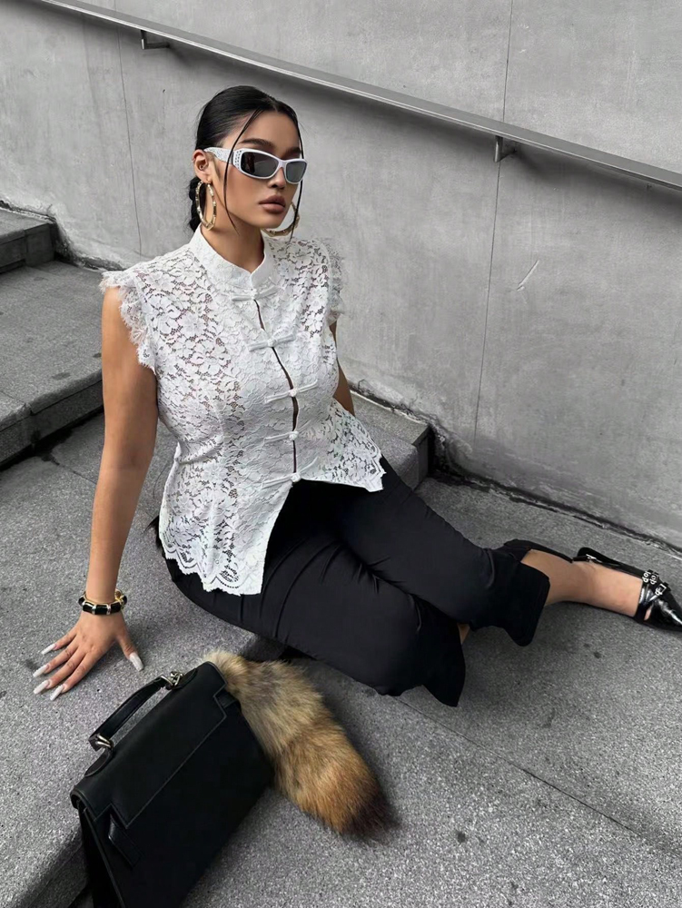 Plus Size Elegant Lace Blouse, - مراجعة Shirt Camp Collar وسعره