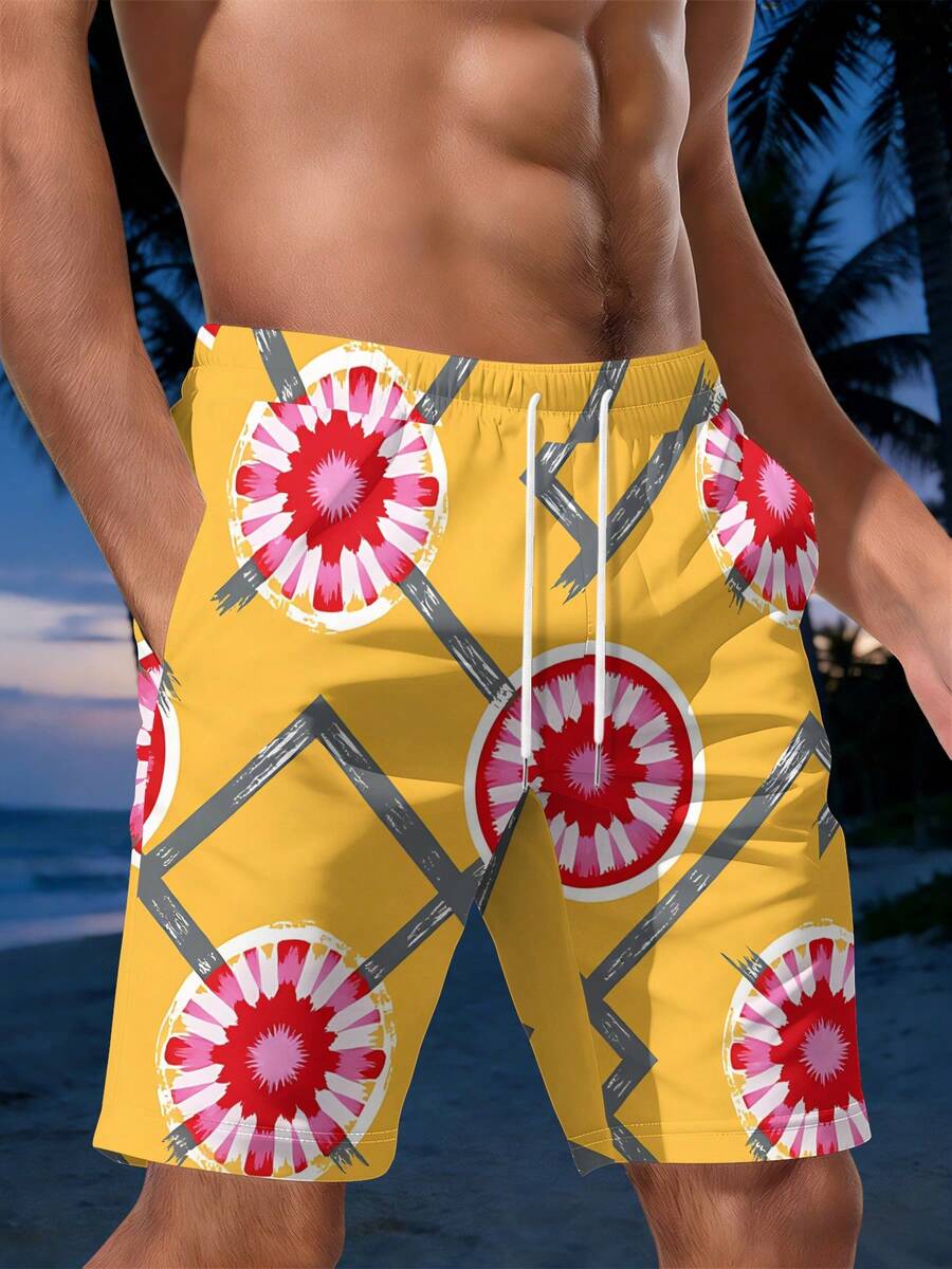 Mens Geometric Floral Print Be - مراجعة Swim Trunk Quick Dry وسعره