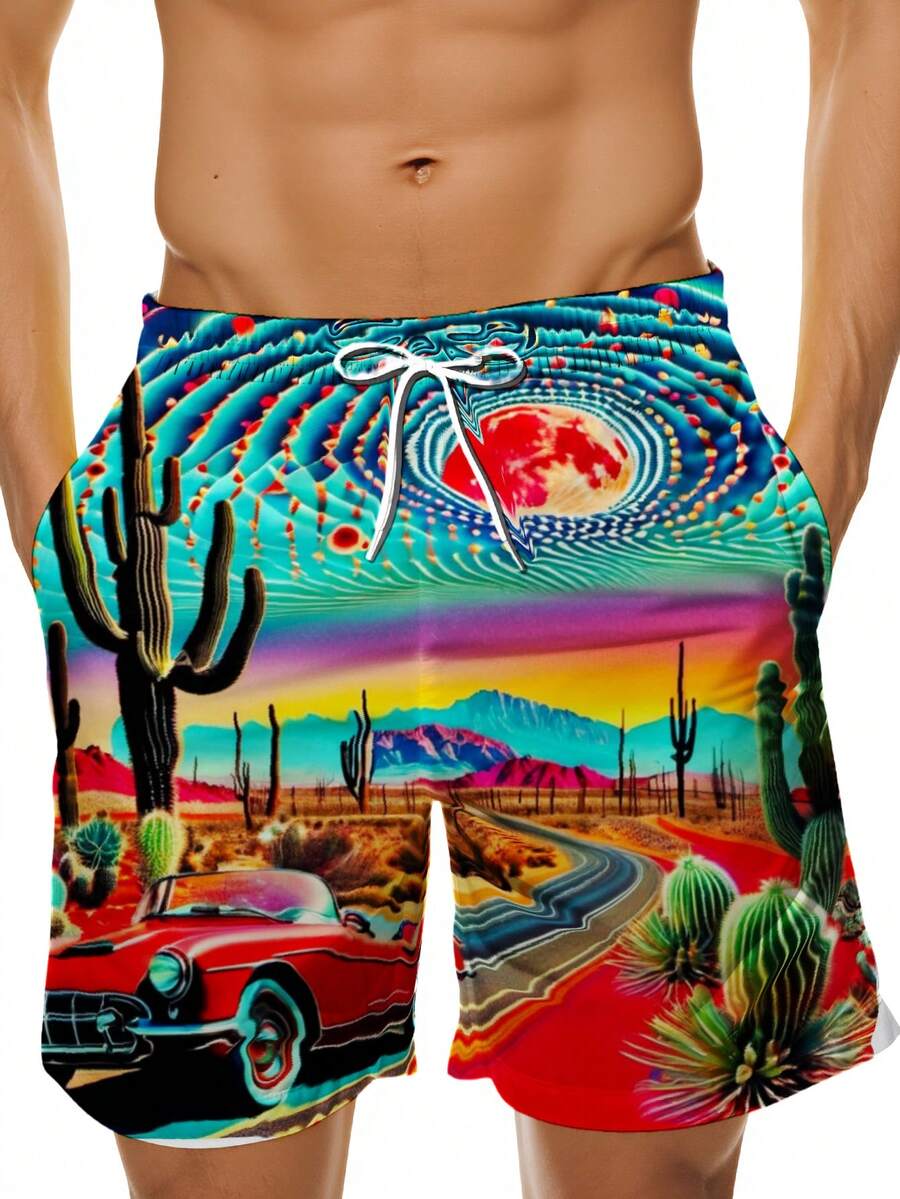 Mens Desert Scene Swim Trunks  - مراجعة Swim Trunk Quick Dry وسعره