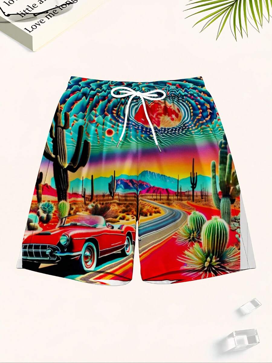 Mens Desert Scene Swim Trunks  - مراجعة Swim Trunk Quick Dry وسعره