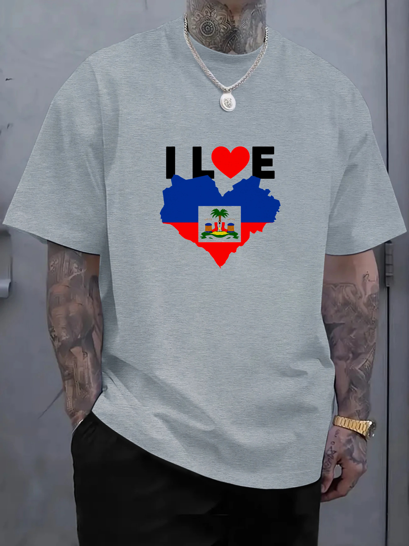 Men's I Love Haiti Heart Flag  - مراجعة Tee Graphic Print وسعره