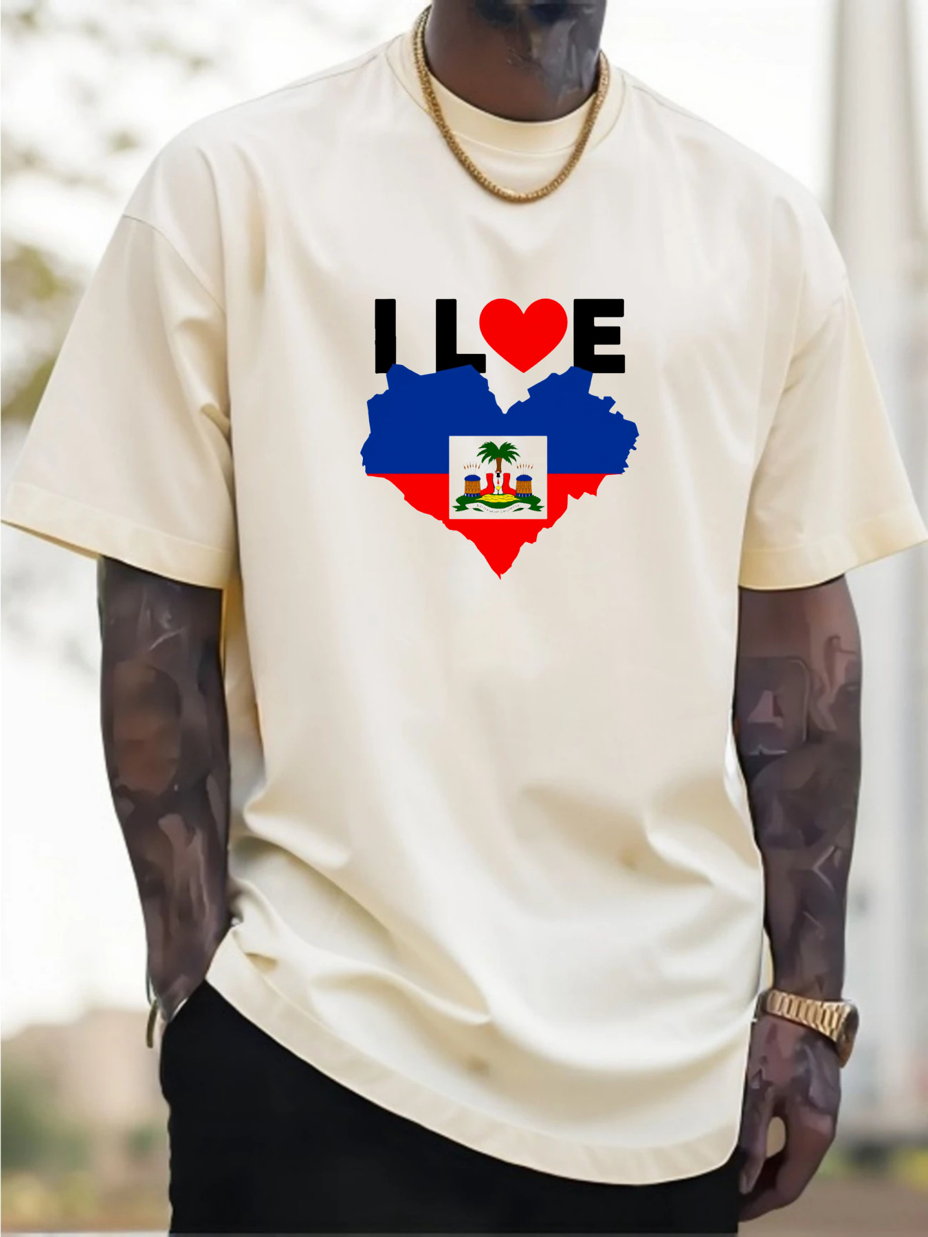 Men's I Love Haiti Heart Flag  - مراجعة Tee Graphic Print وسعره
