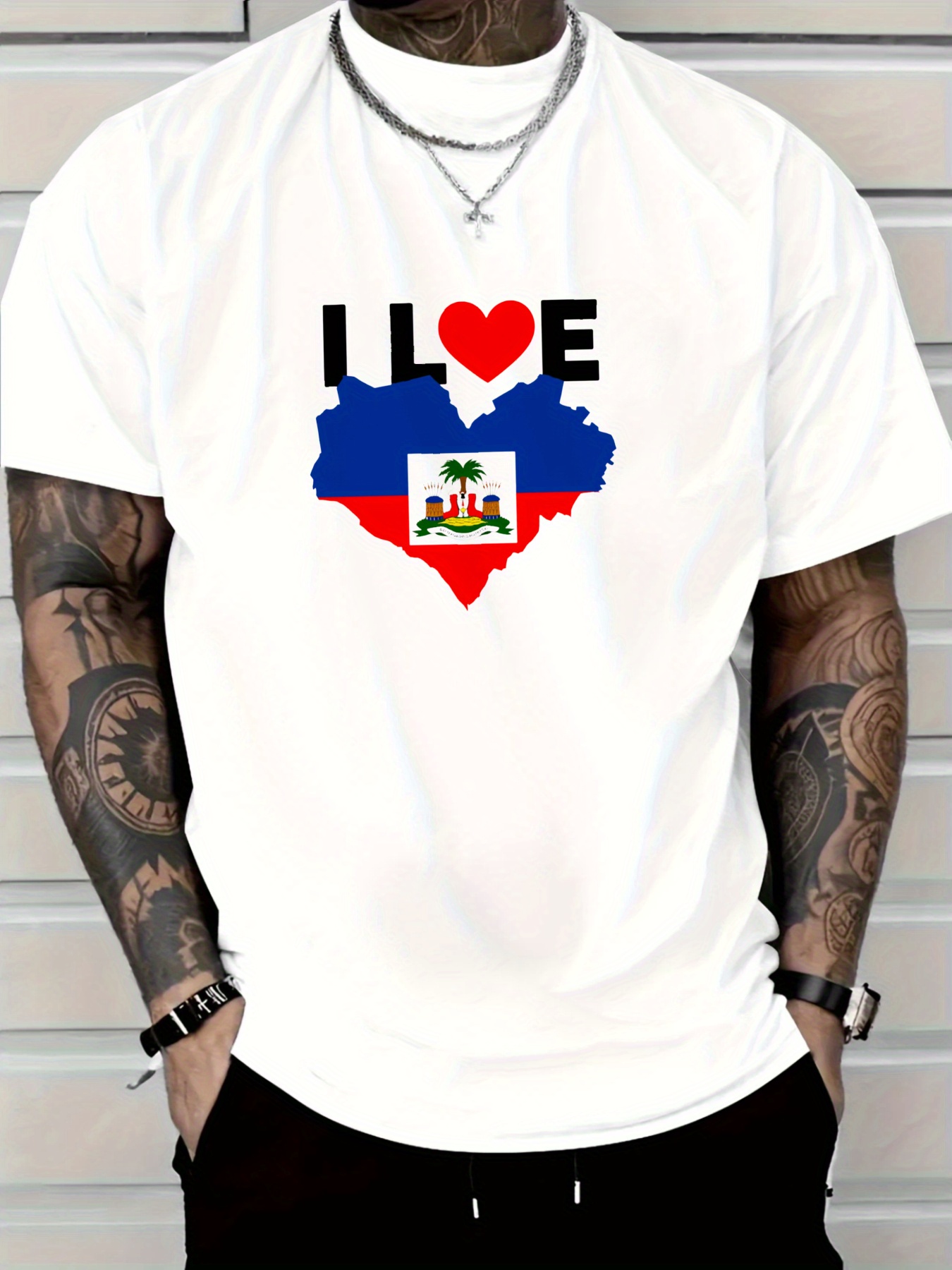 Men's I Love Haiti Heart Flag  - مراجعة Tee Graphic Print وسعره