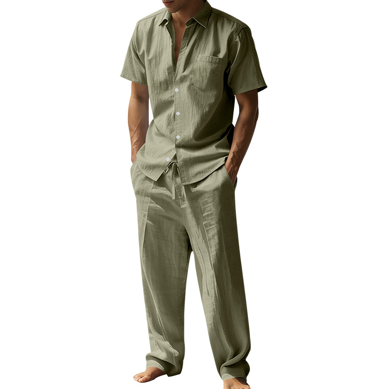 Summer linen lapel short-sleev - مراجعة Short Linen Drawstring وسعره