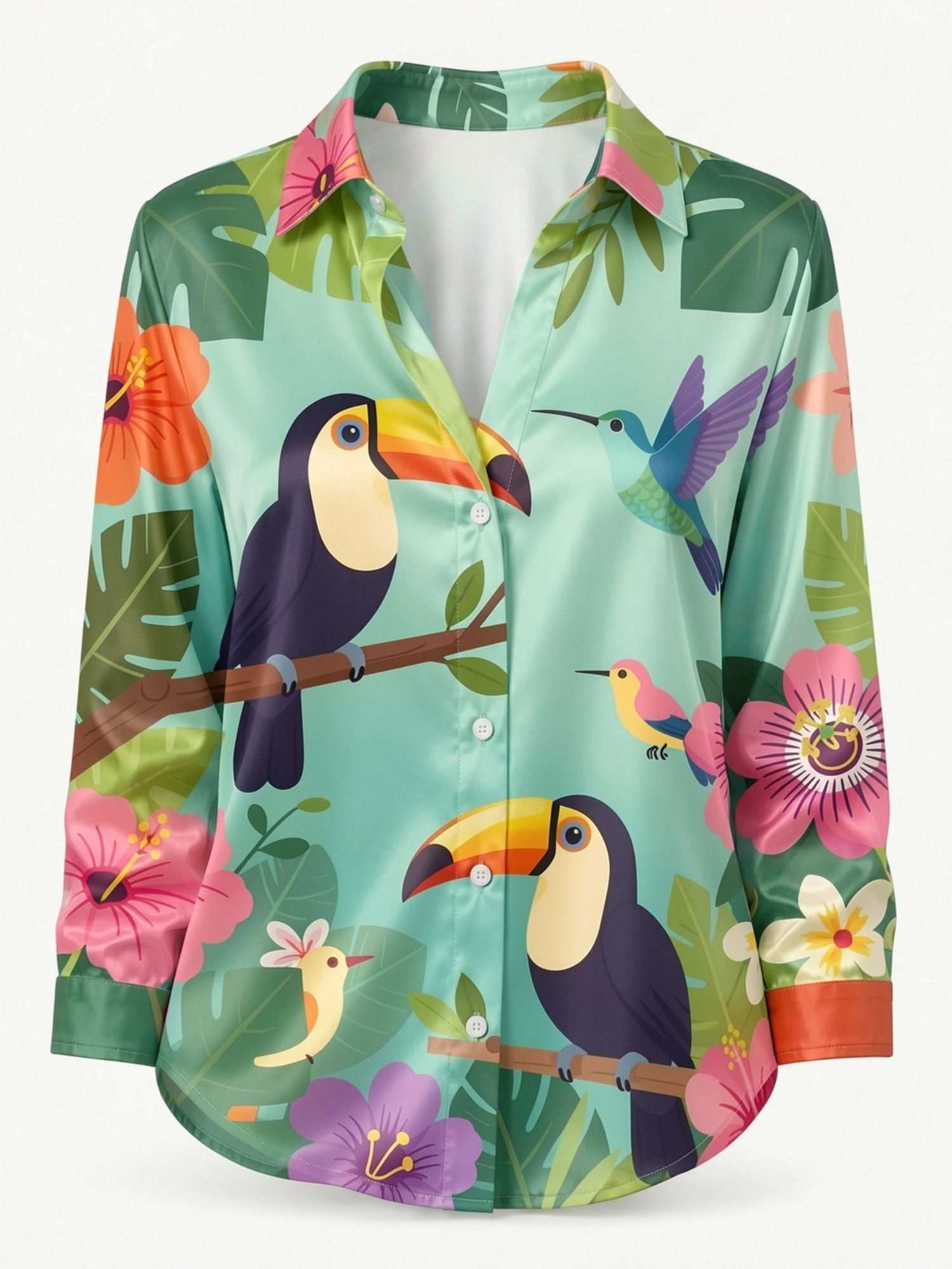 Mint Toucan Satin Button Shirt - مراجعة Resort Shirt Floral وسعره