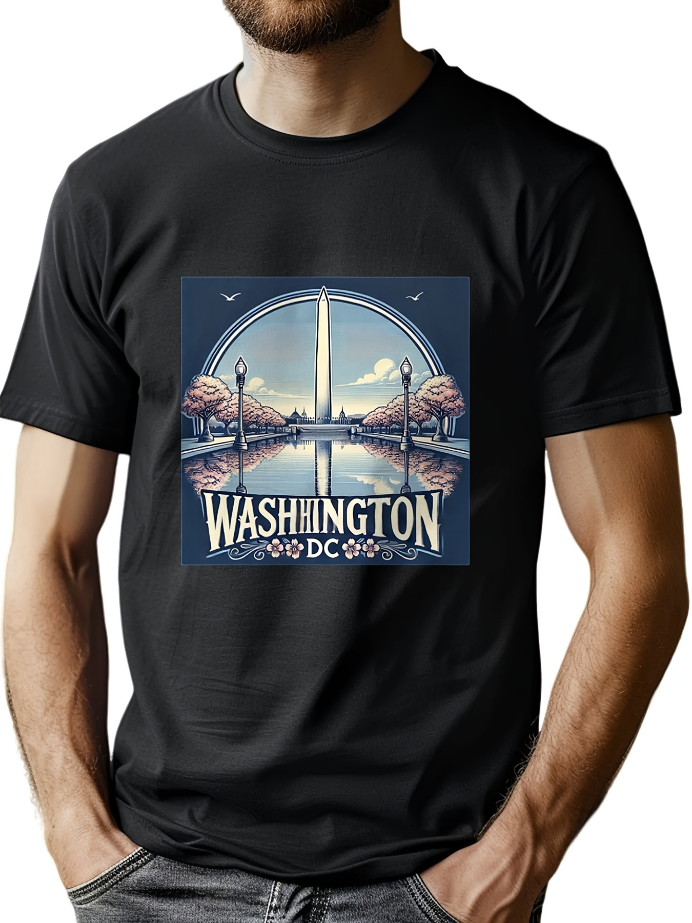 Men's Washington DC Skyline Gr - مراجعة Tee Graphic Print وسعره