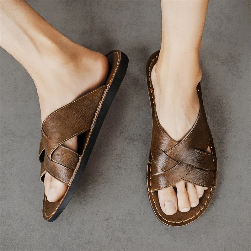 Genuine Leather Men Casual San - مراجعة Flip Flop Leather Men وسعره