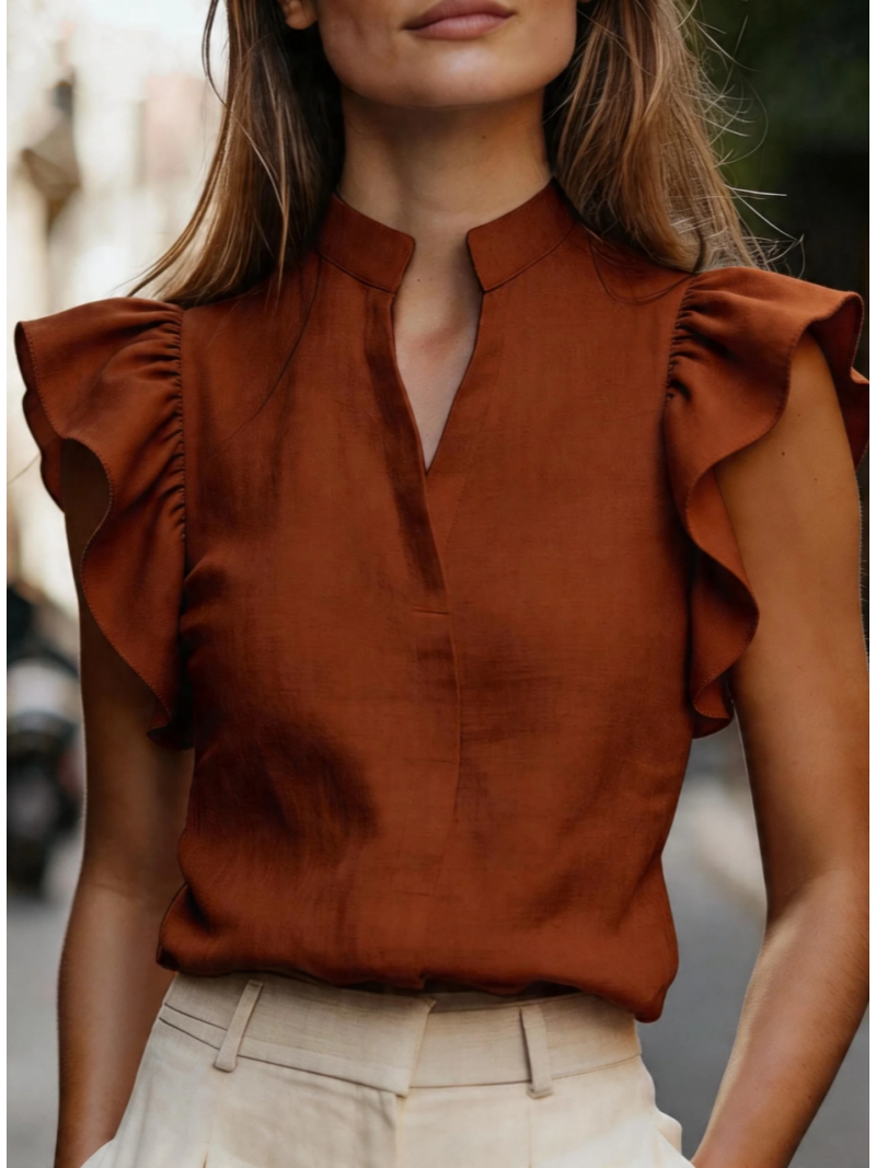 Sleeveless Ruffle Sleeve Top S - مراجعة Shirt Camp Collar وسعره