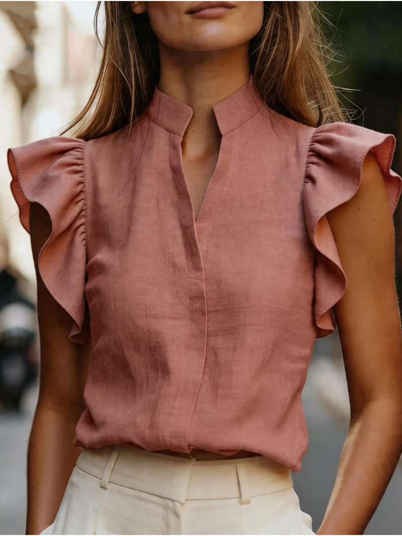 Sleeveless Ruffle Sleeve Top S - مراجعة Shirt Camp Collar وسعره