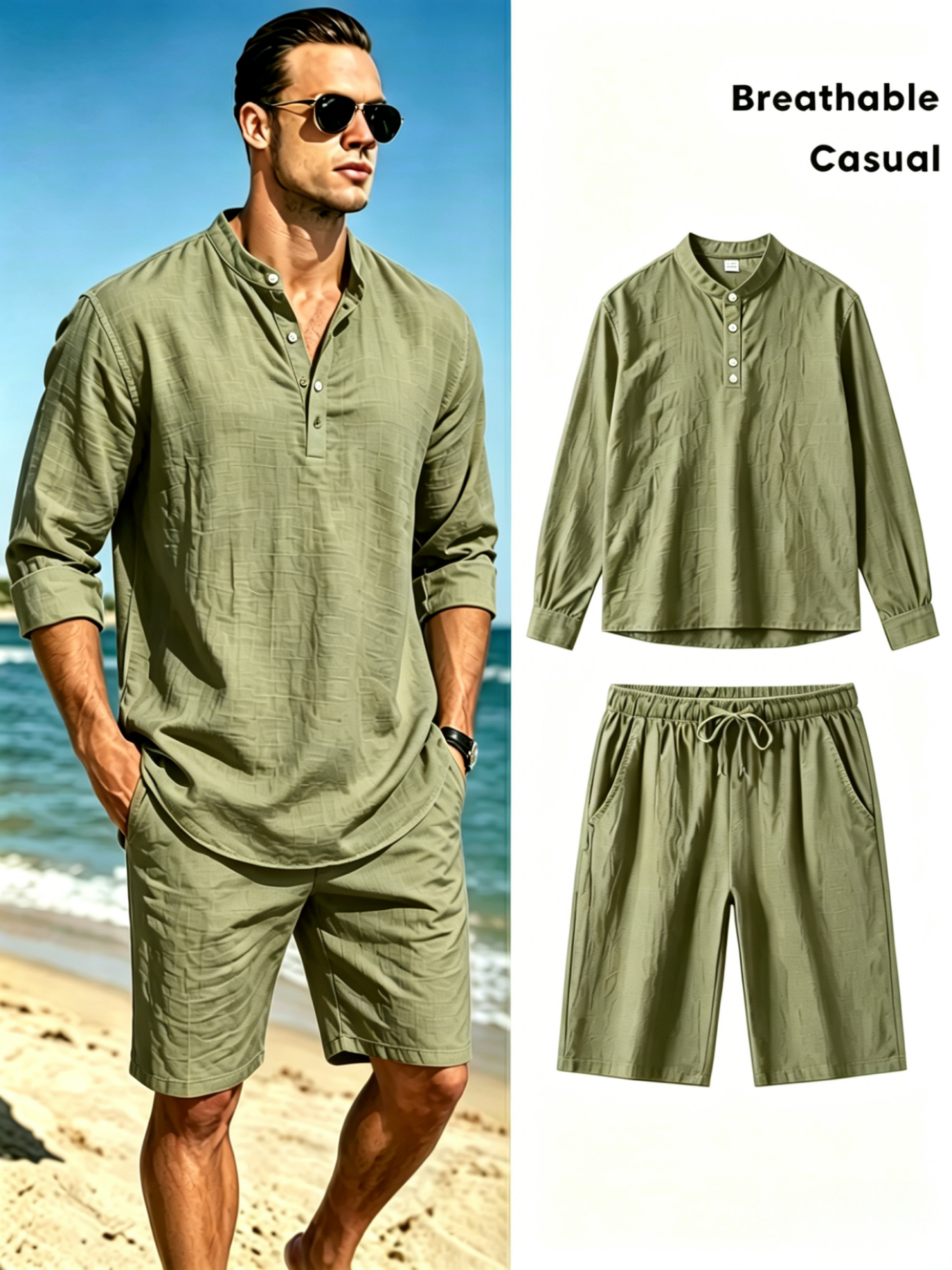 mens cotton linen henley shirt - مراجعة Short Linen Drawstring وسعره