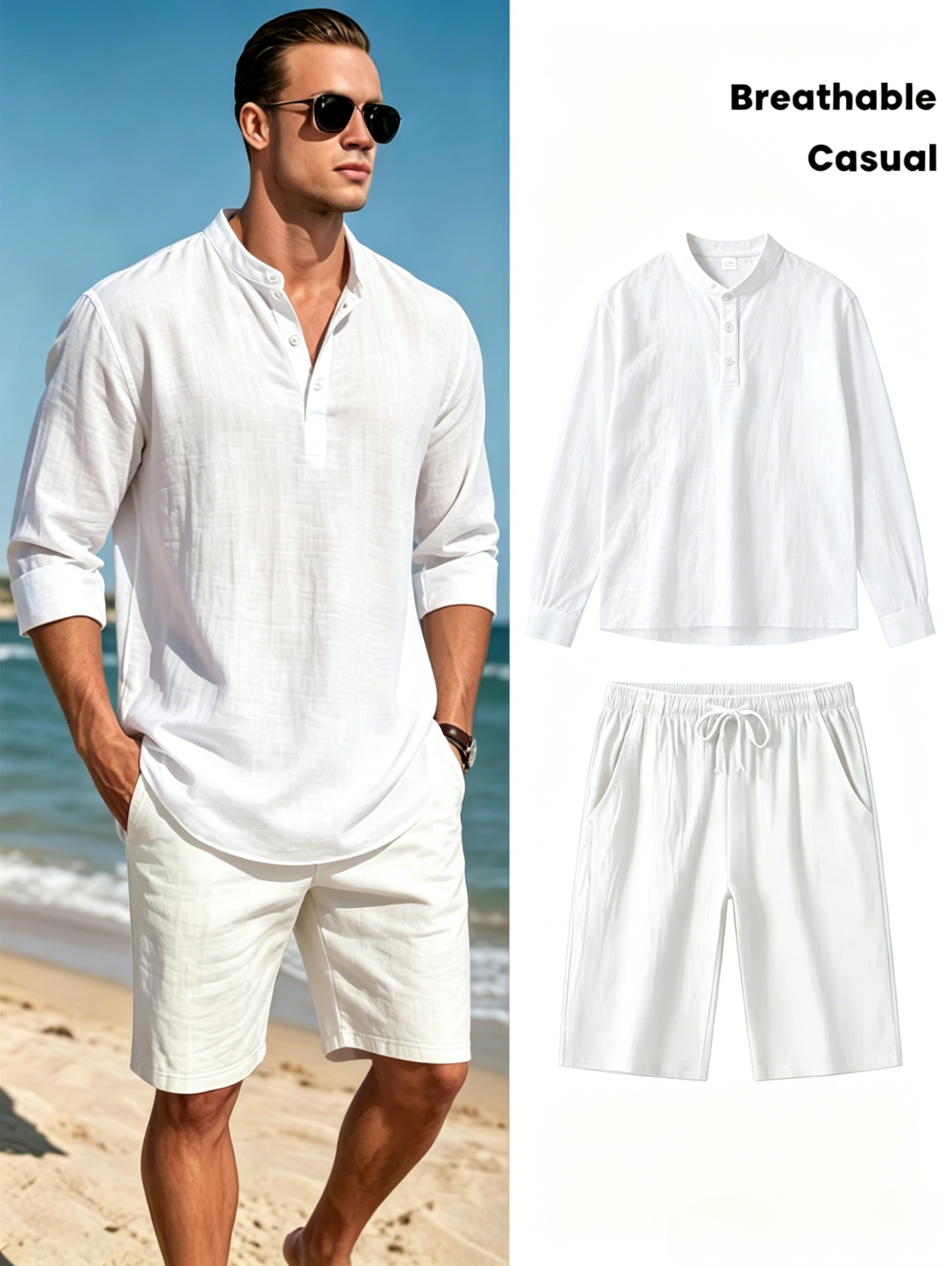 mens cotton linen henley shirt - مراجعة Short Linen Drawstring وسعره