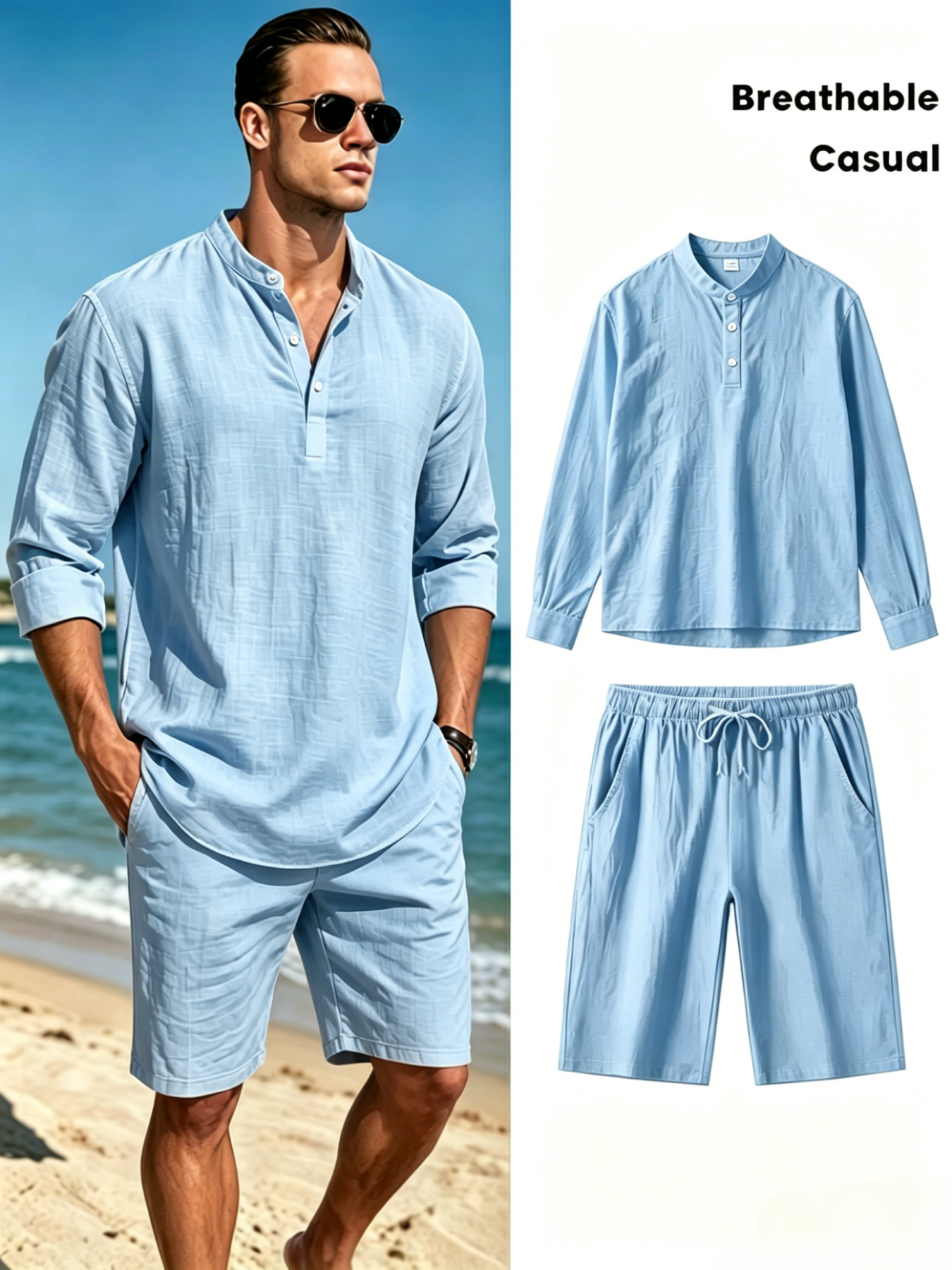 mens cotton linen henley shirt - مراجعة Short Linen Drawstring وسعره