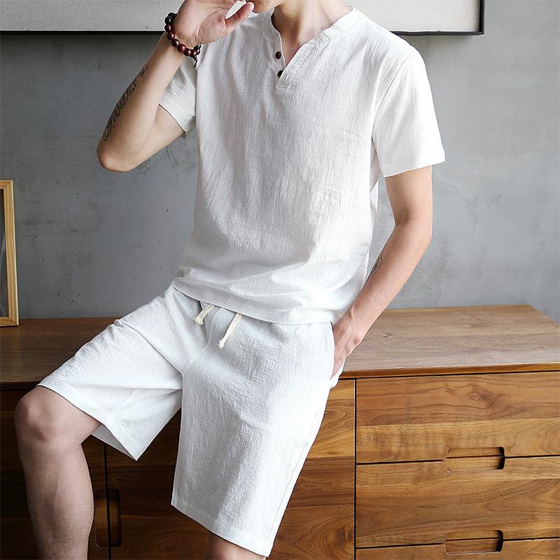 Men's Cotton Linen Set T-shirt - مراجعة Linen Shirt Breathable وسعره