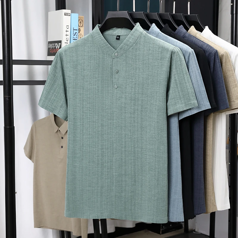Mens Mandarin Collar Half Plac - مراجعة Linen Shirt Breathable وسعره