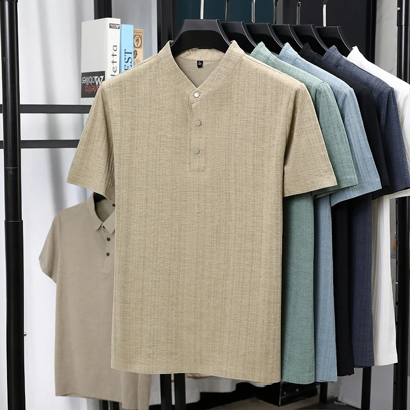 Mens Mandarin Collar Half Plac - مراجعة Linen Shirt Breathable وسعره