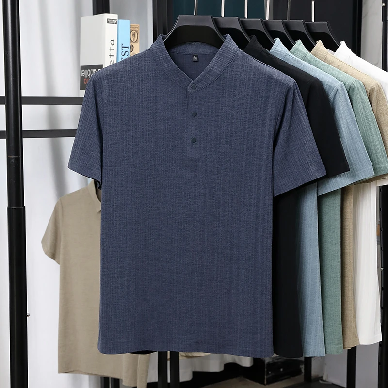 Mens Mandarin Collar Half Plac - مراجعة Linen Shirt Breathable وسعره
