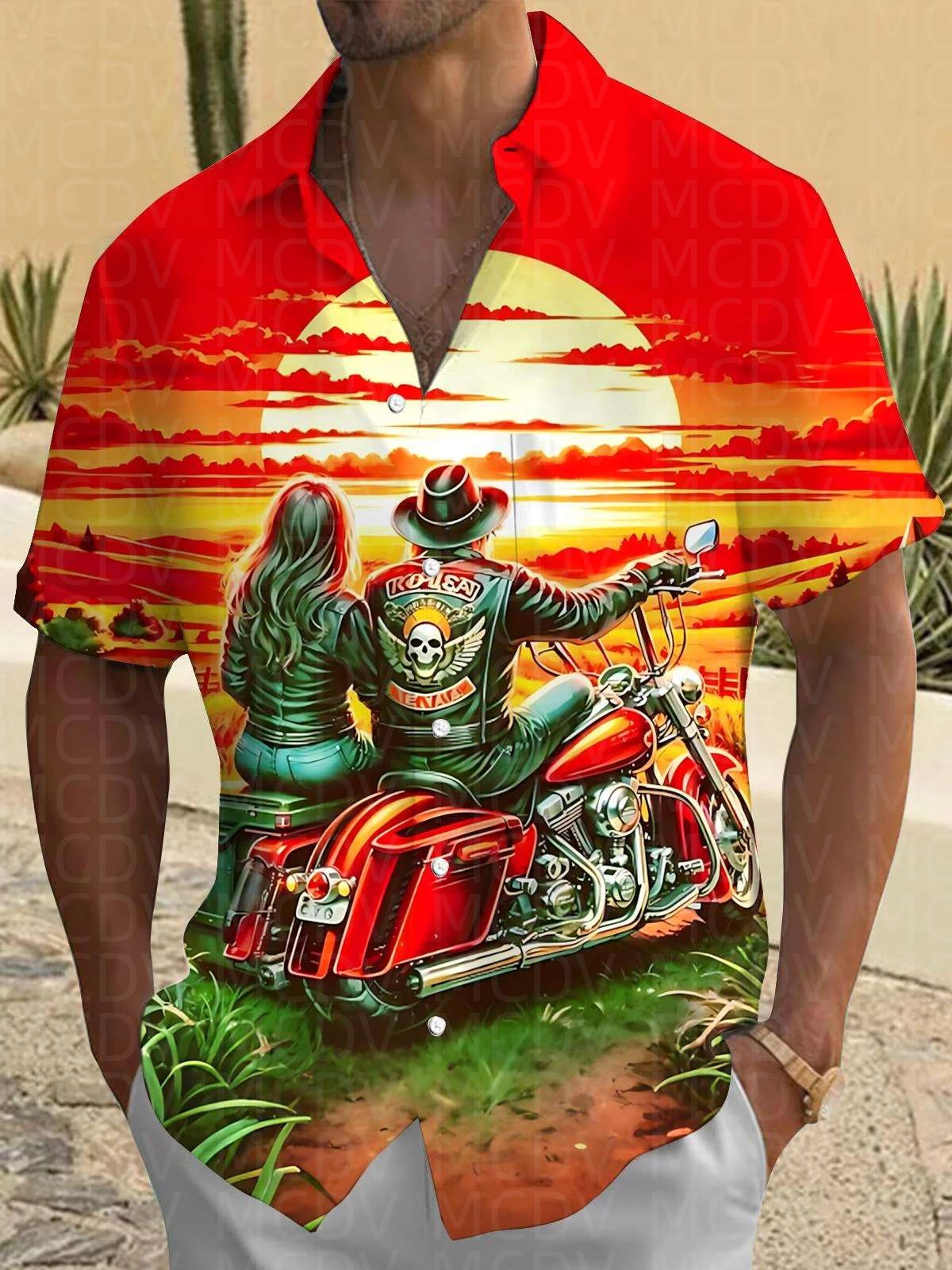 Motorcycle Pattern Men's Hawai - مراجعة Shirt Camp Collar وسعره