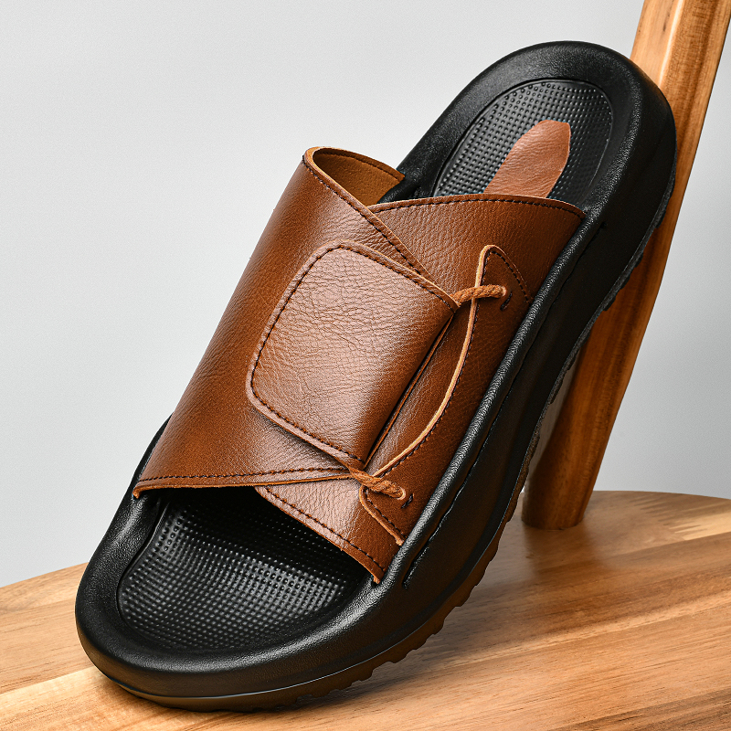 Leather Men's Slippers Slides  - مراجعة Flip Flop Leather Men وسعره