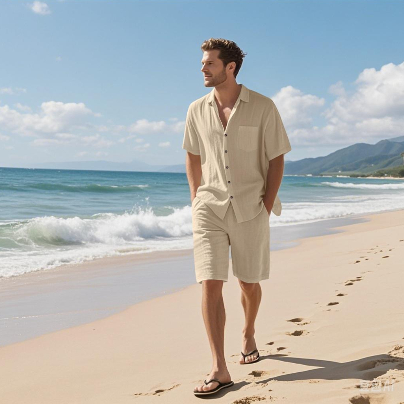 High-End Men's Summer Shorts S - مراجعة Linen Shirt Breathable وسعره
