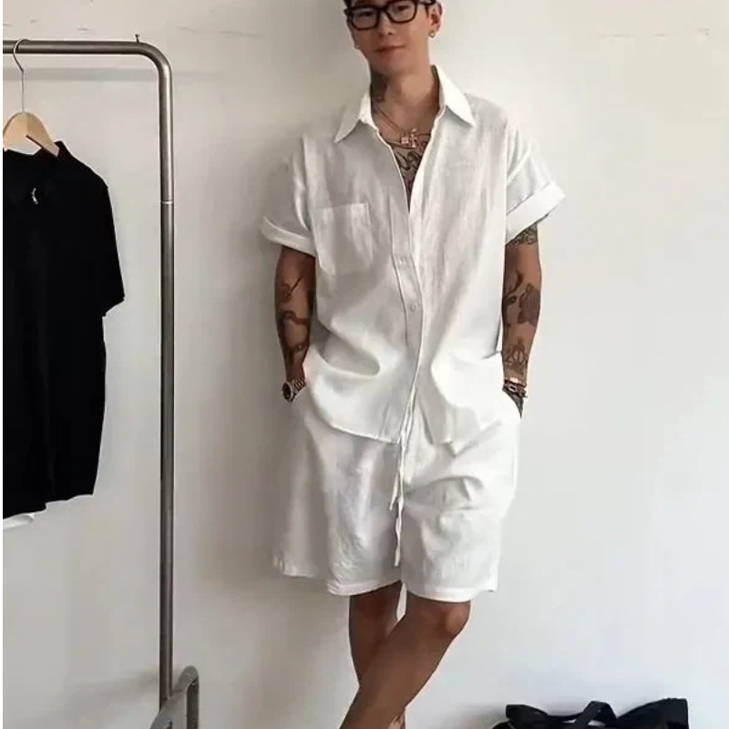 Mens Linen Cotton 2 Piece Set  - مراجعة Linen Shirt Breathable وسعره
