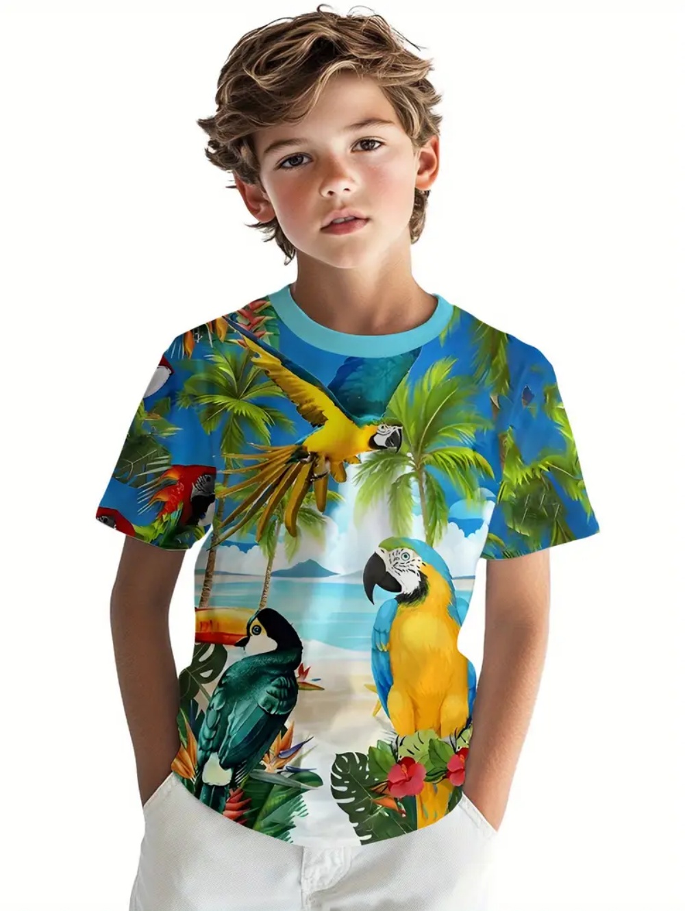 Kids' Tropical Macaw Parrots B - مراجعة Tee Graphic Print وسعره