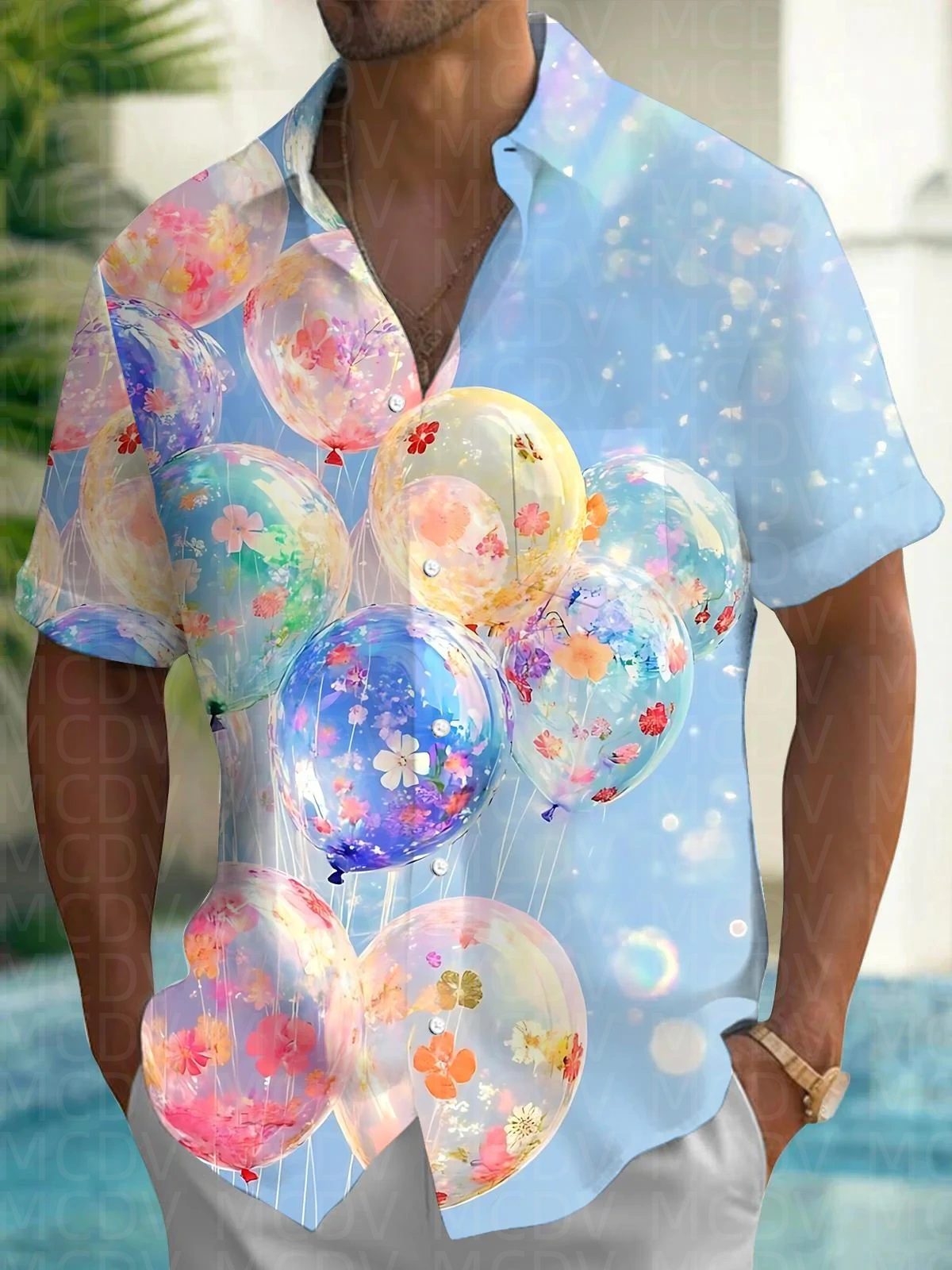 Balloon Pattern Men's Hawaiian - مراجعة Shirt Camp Collar وسعره