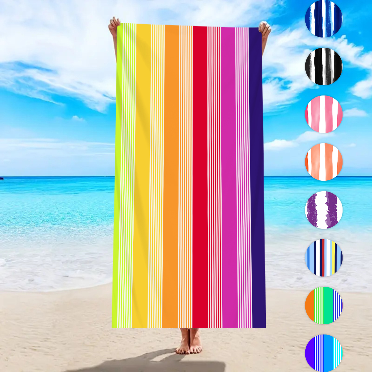 1pc fashionable colorful strip - مراجعة Beach Towel Large وسعره