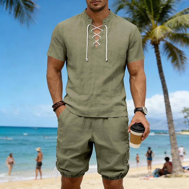 Summer Linen Loose Casual Men' - مراجعة Short Linen Drawstring وسعره