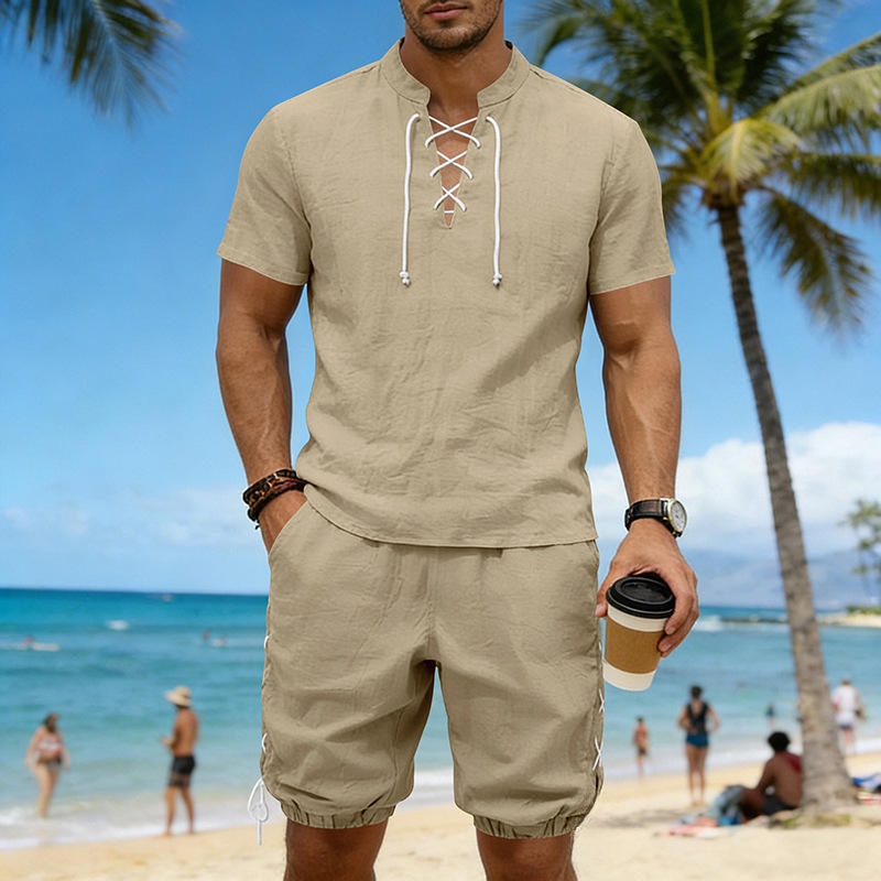 Summer Linen Loose Casual Men' - مراجعة Short Linen Drawstring وسعره