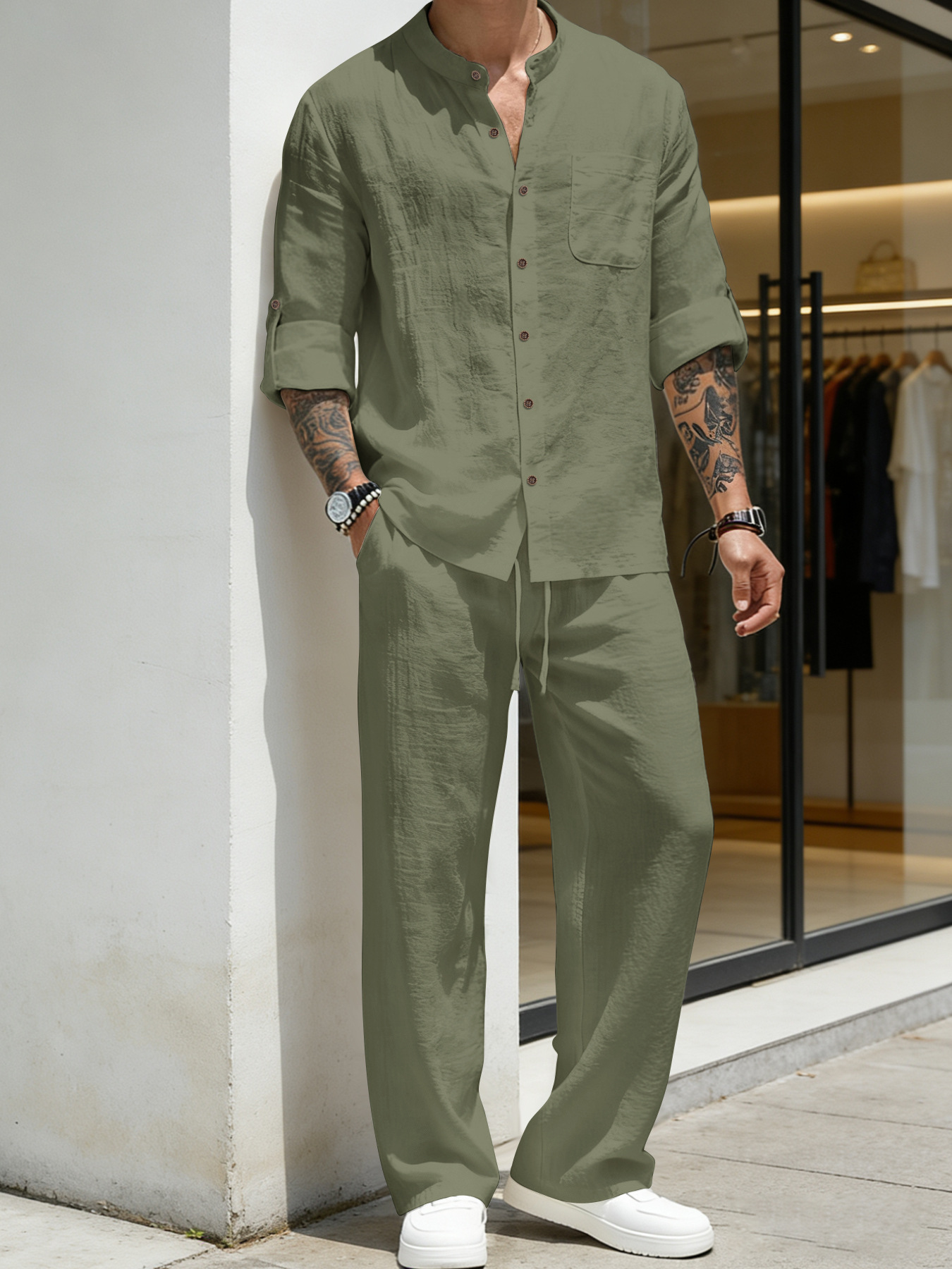 Suit Loose Linen Long Sleeve S - مراجعة Linen Shirt Breathable وسعره