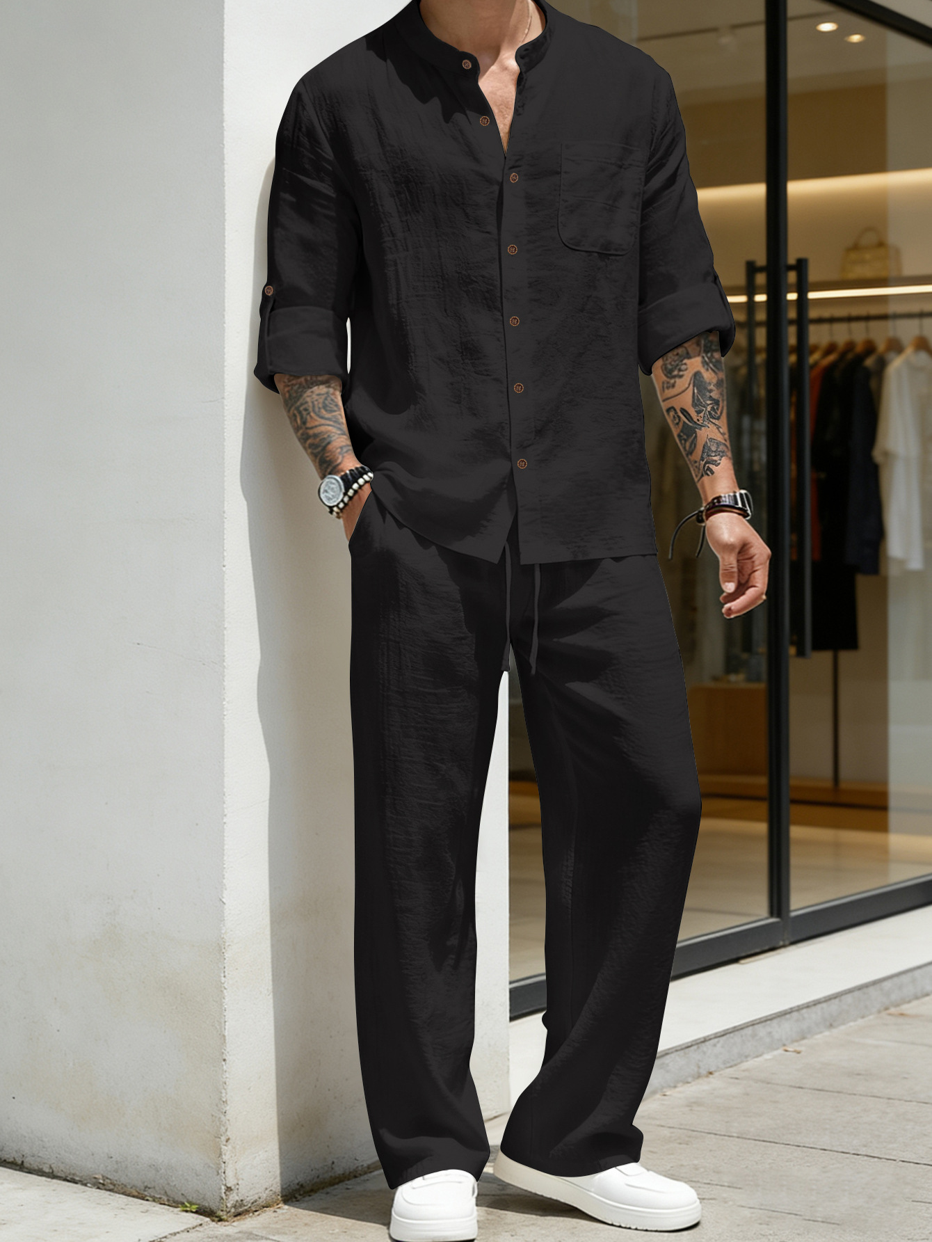 Suit Loose Linen Long Sleeve S - مراجعة Linen Shirt Breathable وسعره