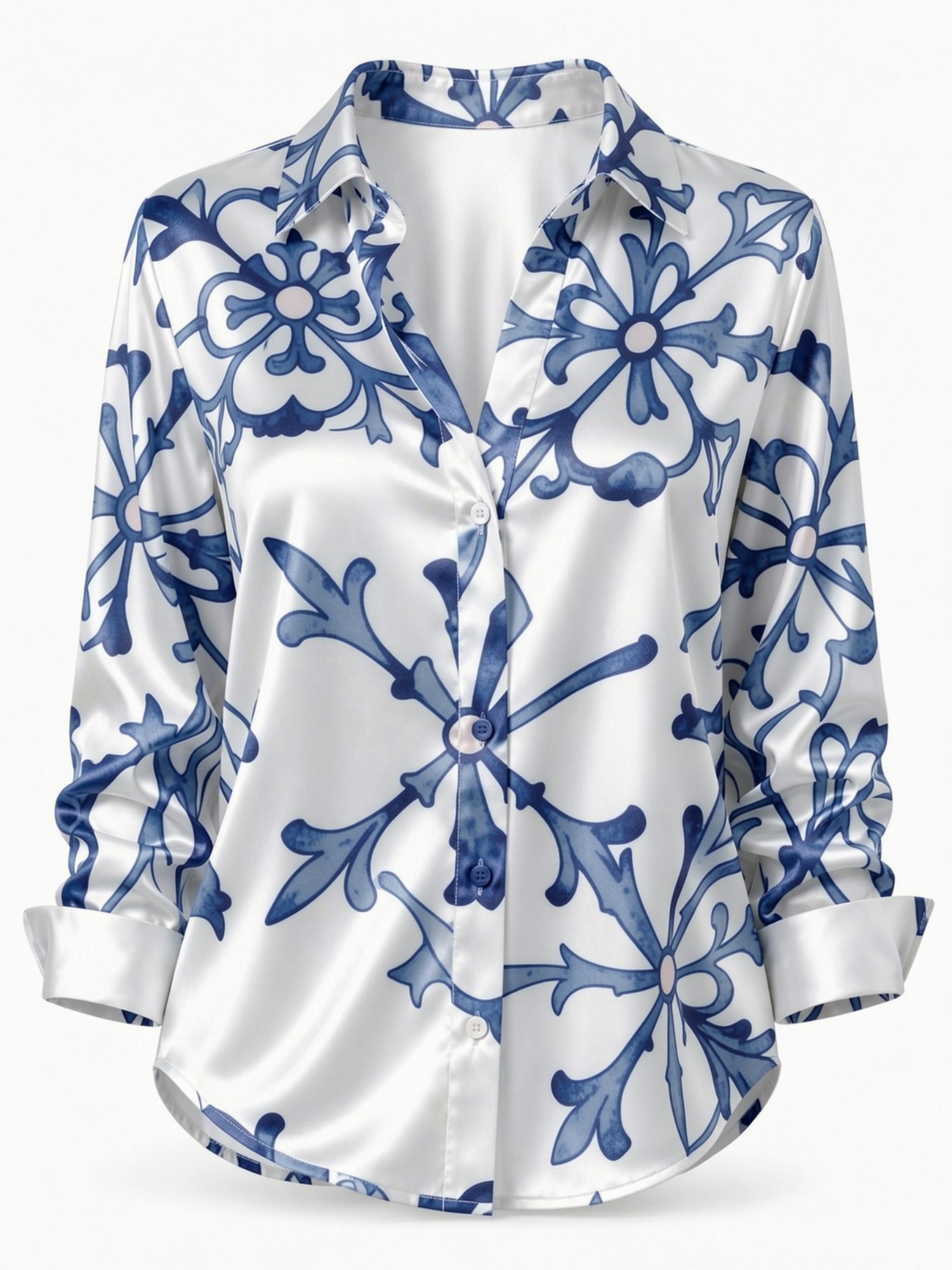 Blue Porcelain Floral Satin Bl - مراجعة Resort Shirt Floral وسعره
