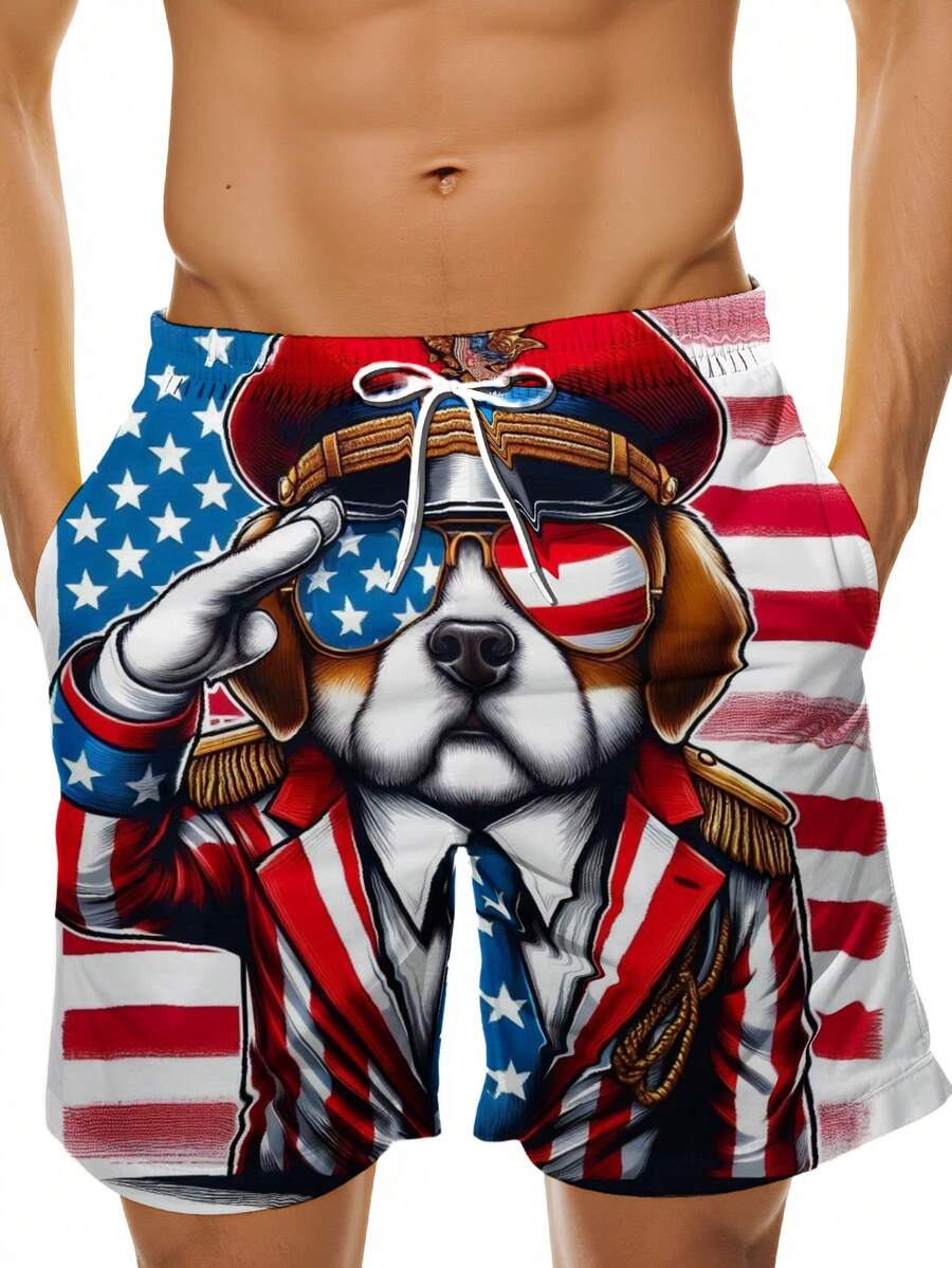 Patriotic Dog American Flag Sw - مراجعة Swim Trunk Quick Dry وسعره