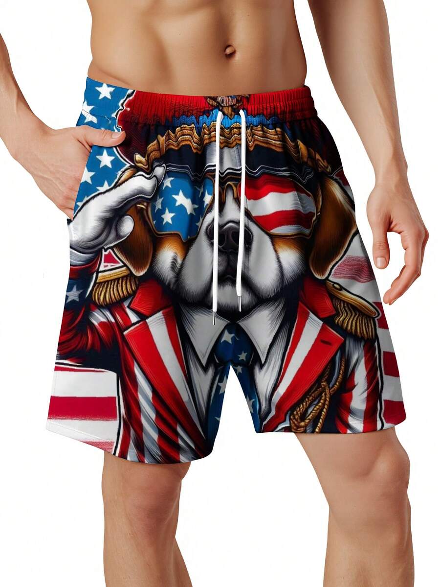 Patriotic Dog American Flag Sw - مراجعة Swim Trunk Quick Dry وسعره