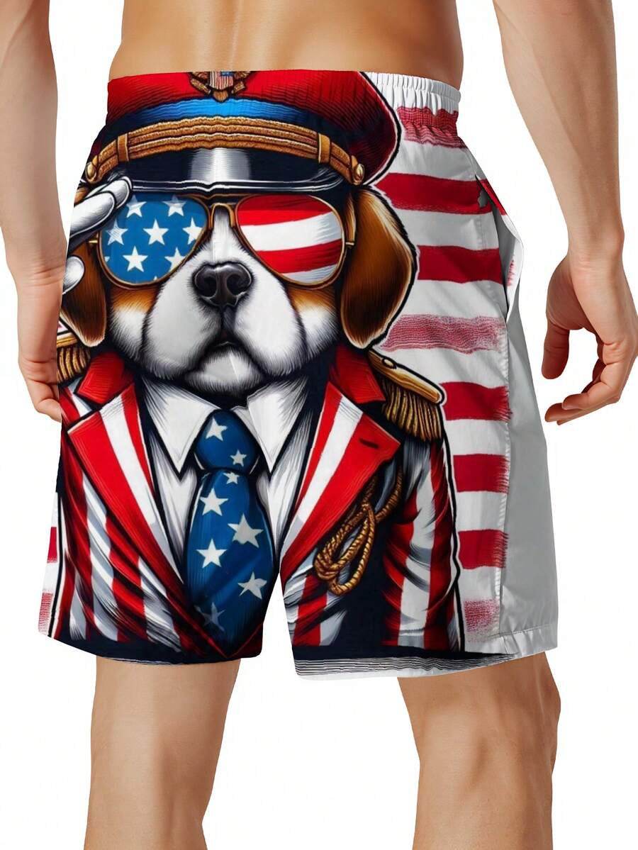 Patriotic Dog American Flag Sw - مراجعة Swim Trunk Quick Dry وسعره