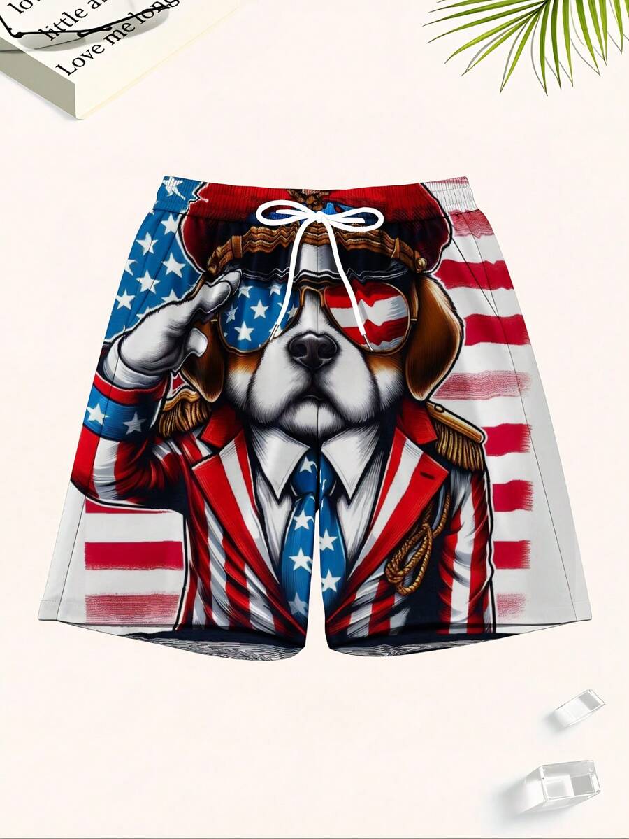 Patriotic Dog American Flag Sw - مراجعة Swim Trunk Quick Dry وسعره