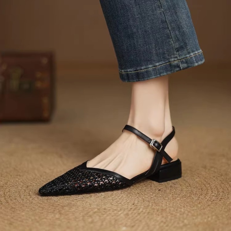 French pointed-toe woven high- - مراجعة Casual Sandal Leather وسعره