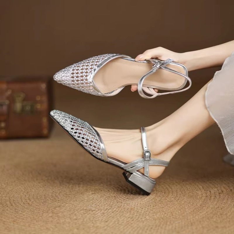French pointed-toe woven high- - مراجعة Casual Sandal Leather وسعره
