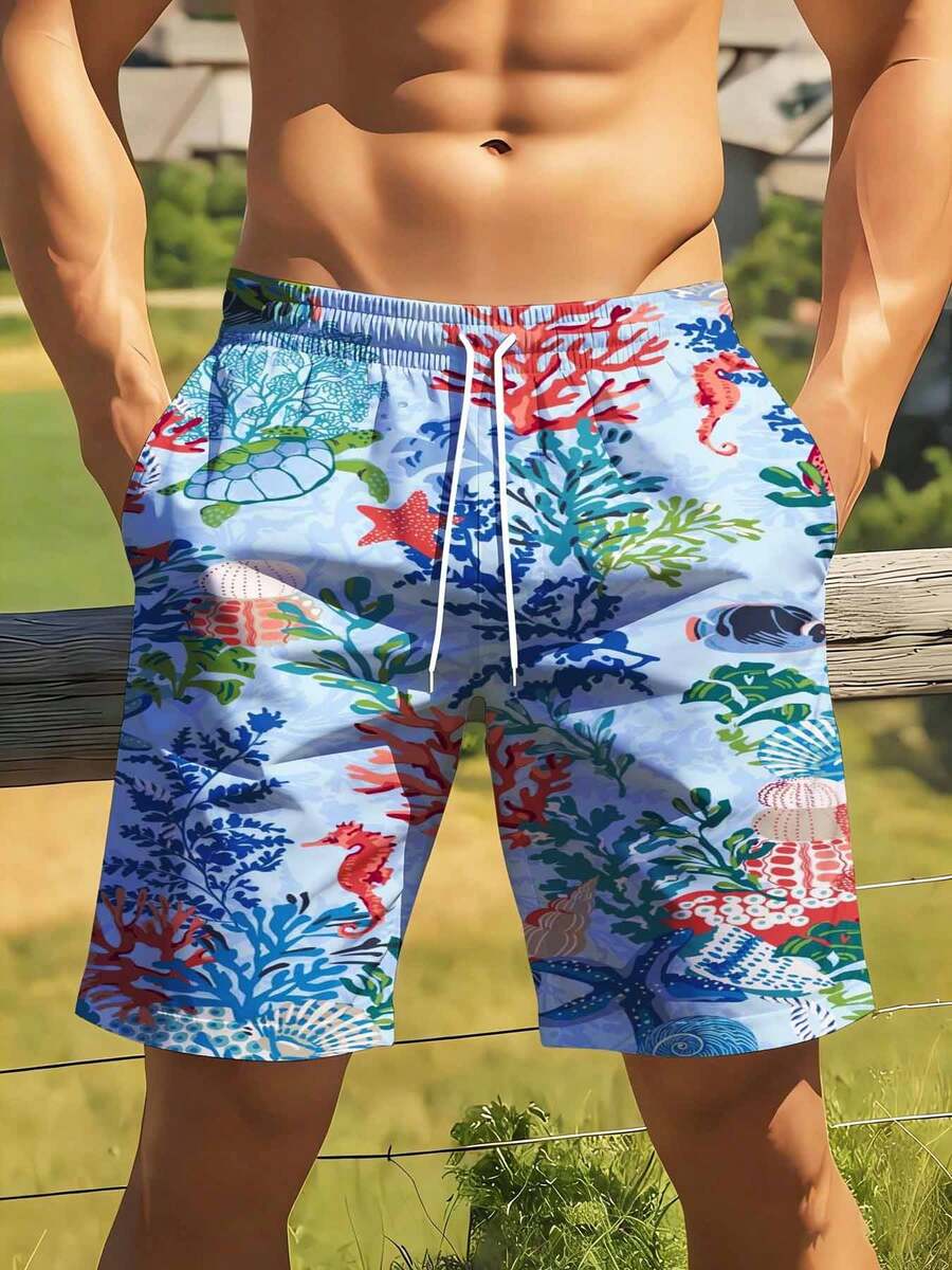 Mens Ocean Life Print Swim Tru - مراجعة Swim Trunk Quick Dry وسعره