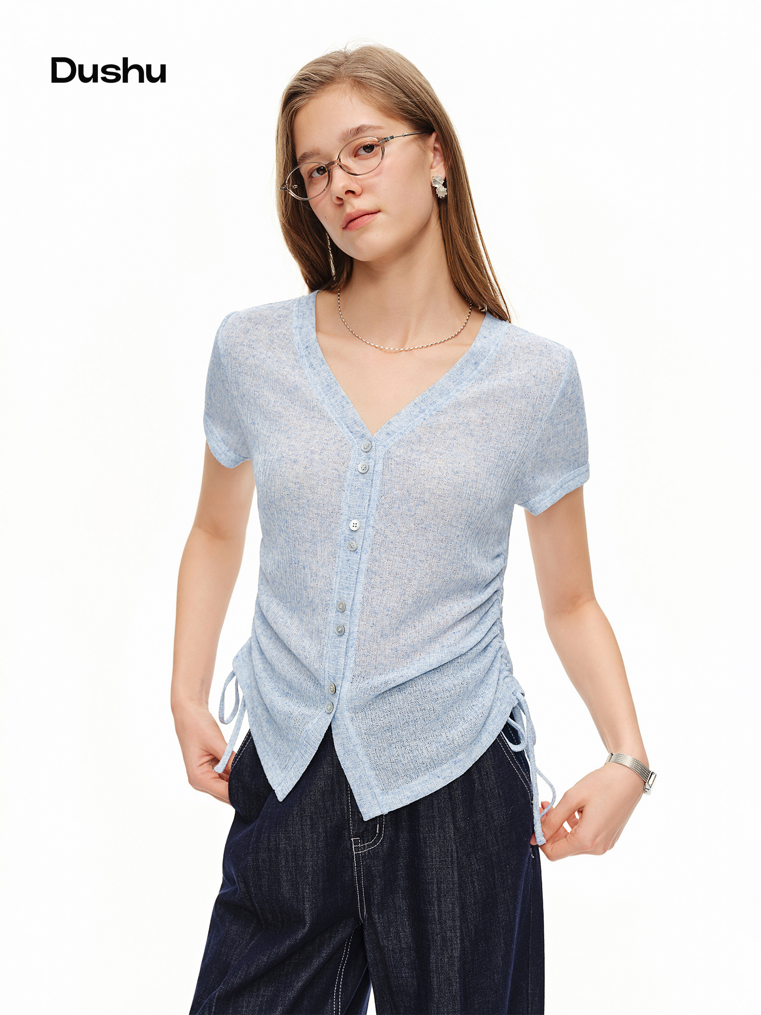 DUSHU Lightweight V-neck Linen - مراجعة Short Linen Drawstring وسعره