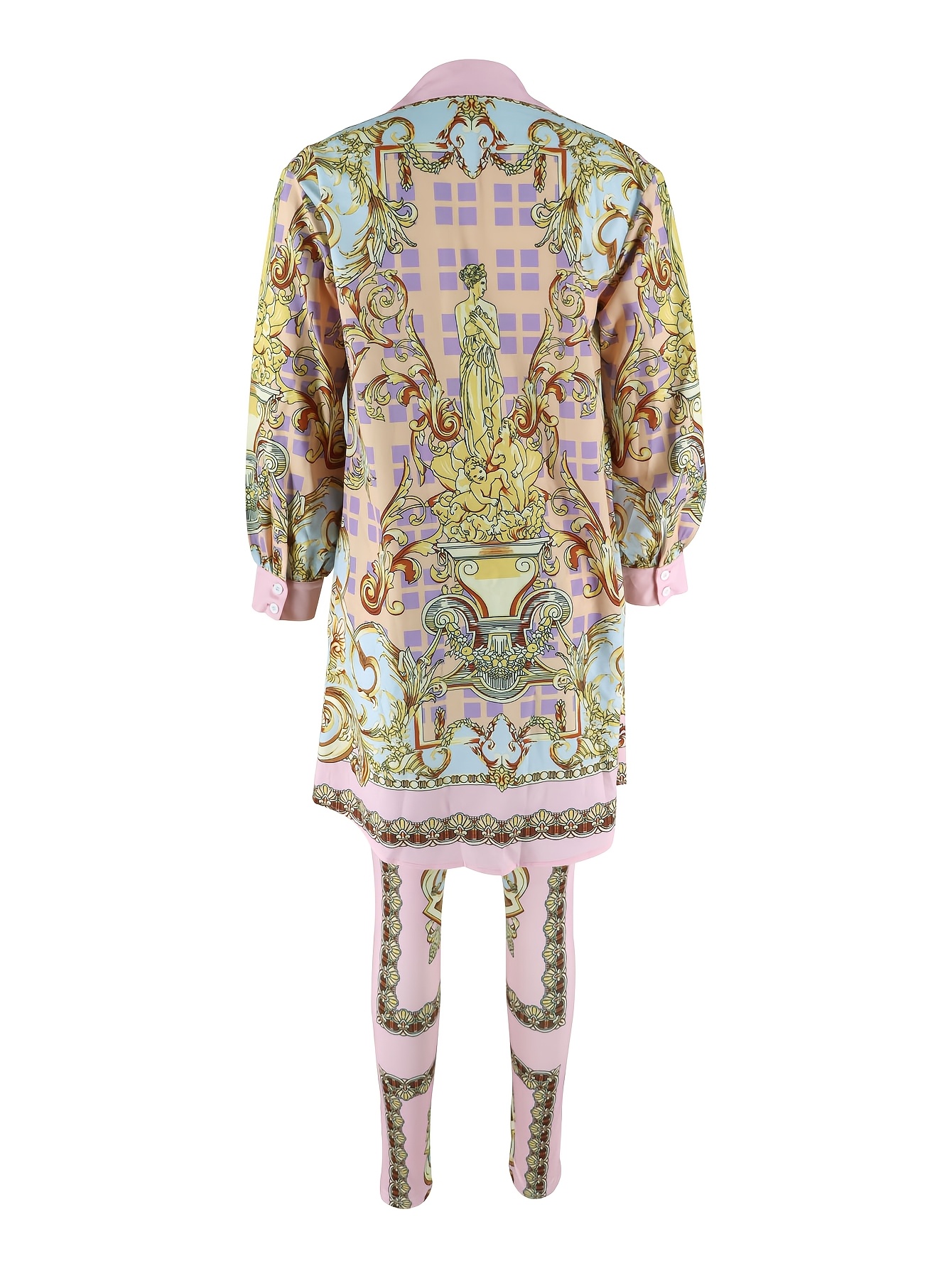 Women 2 Piece Set Ornate Print - مراجعة Shirt Camp Collar وسعره