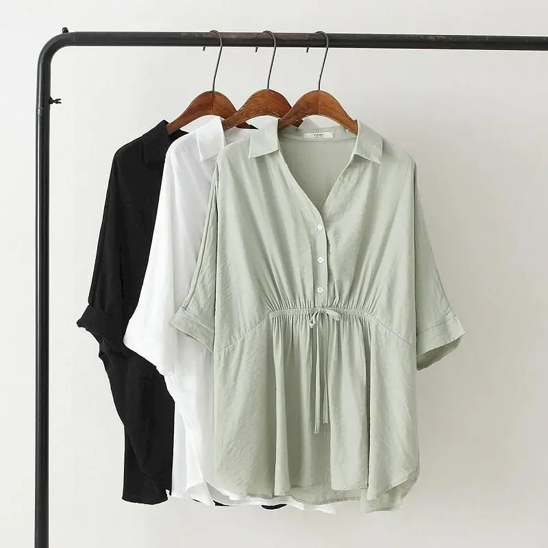 Korean Loose Blouses Women Fas - مراجعة Short Linen Drawstring وسعره